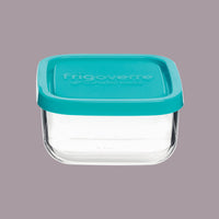 GlassBowl Square - blue lid 10x10x5cm - Kolli (12 pcs) price per pcs.