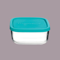 GlassBowl Square - blue lid 15x15x6.5cm - Kolli (12 pcs) price per pcs.