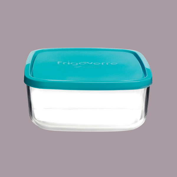 GlassBowl Square - blue lid 22x22x9cm - Kolli (4 pcs) price per pcs.