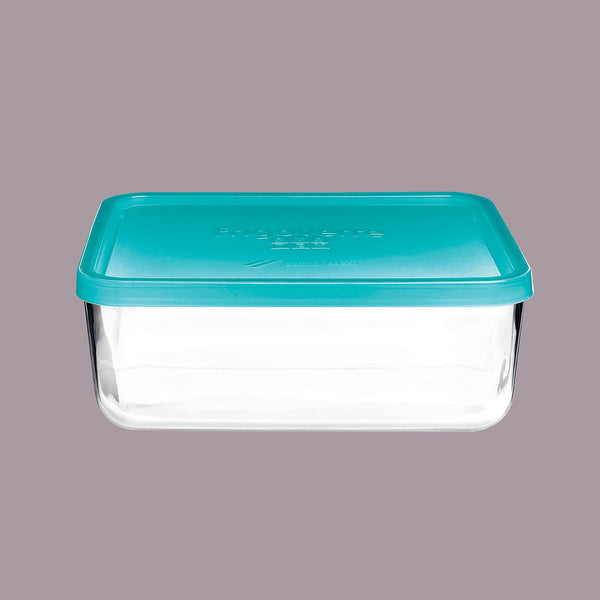 GlassBowl Rectangular - Blue lid 26x21x9.5cm - Kolli (4 pcs) price per pcs.